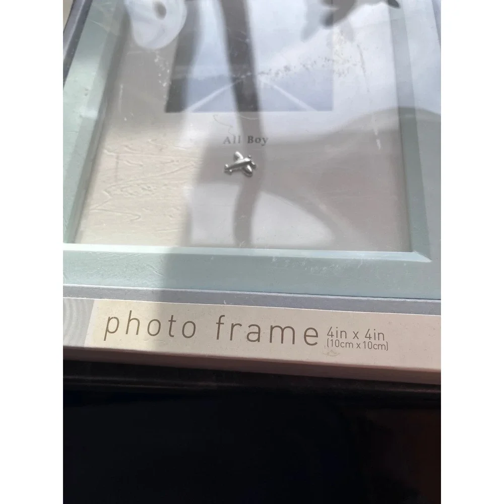 Boutique Collection All Boy Photo Frame 4x4 Light Blue Silver Airplane Charm NEW